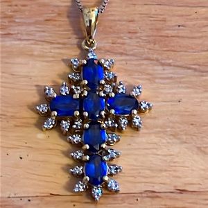 Beautiful Sapphire Sterling Cross w/Diamond accents
